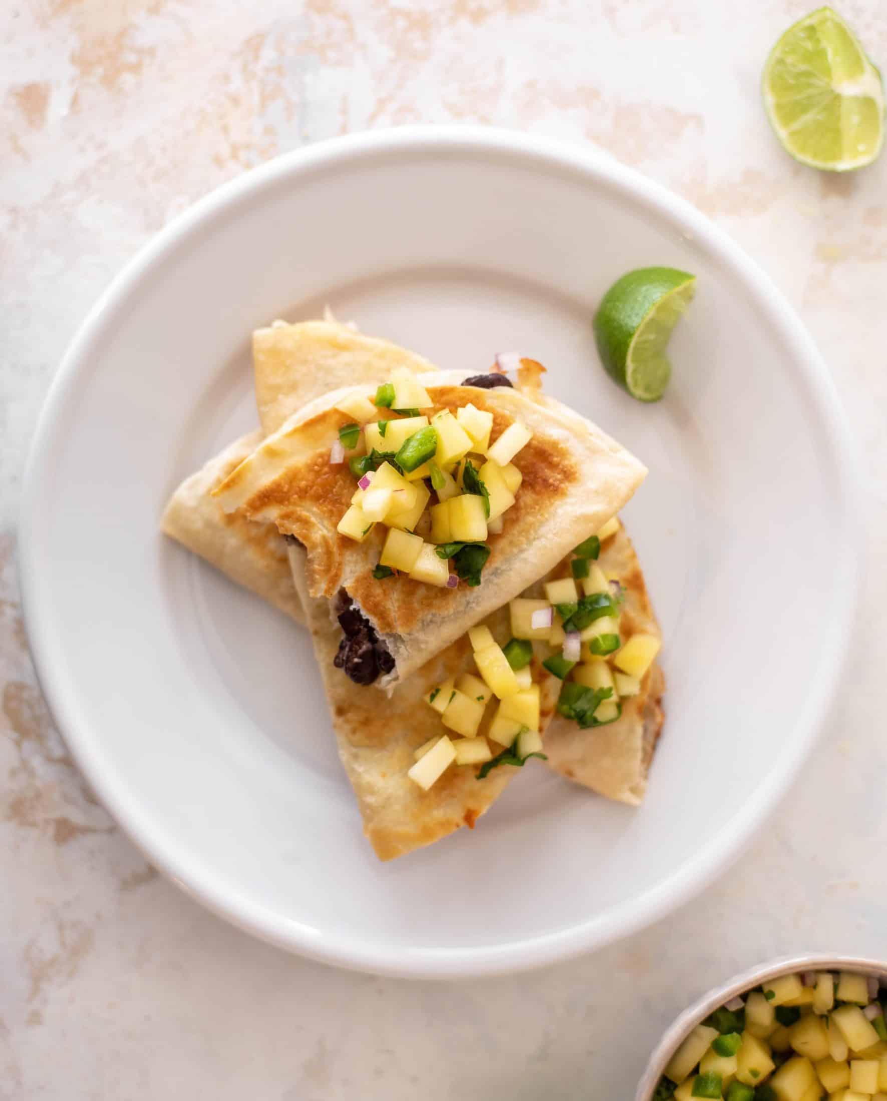 smashed black bean tacos with mango salsa