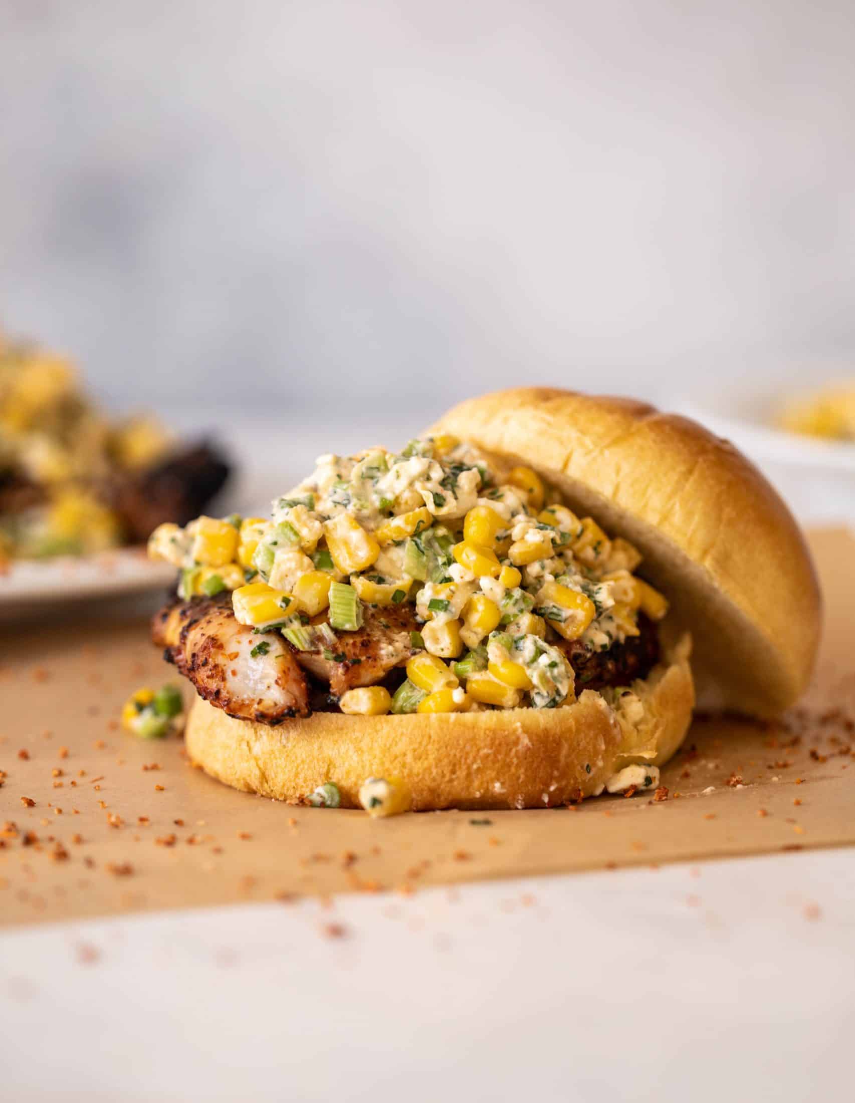 chili lime chicken sandwiches with street corn