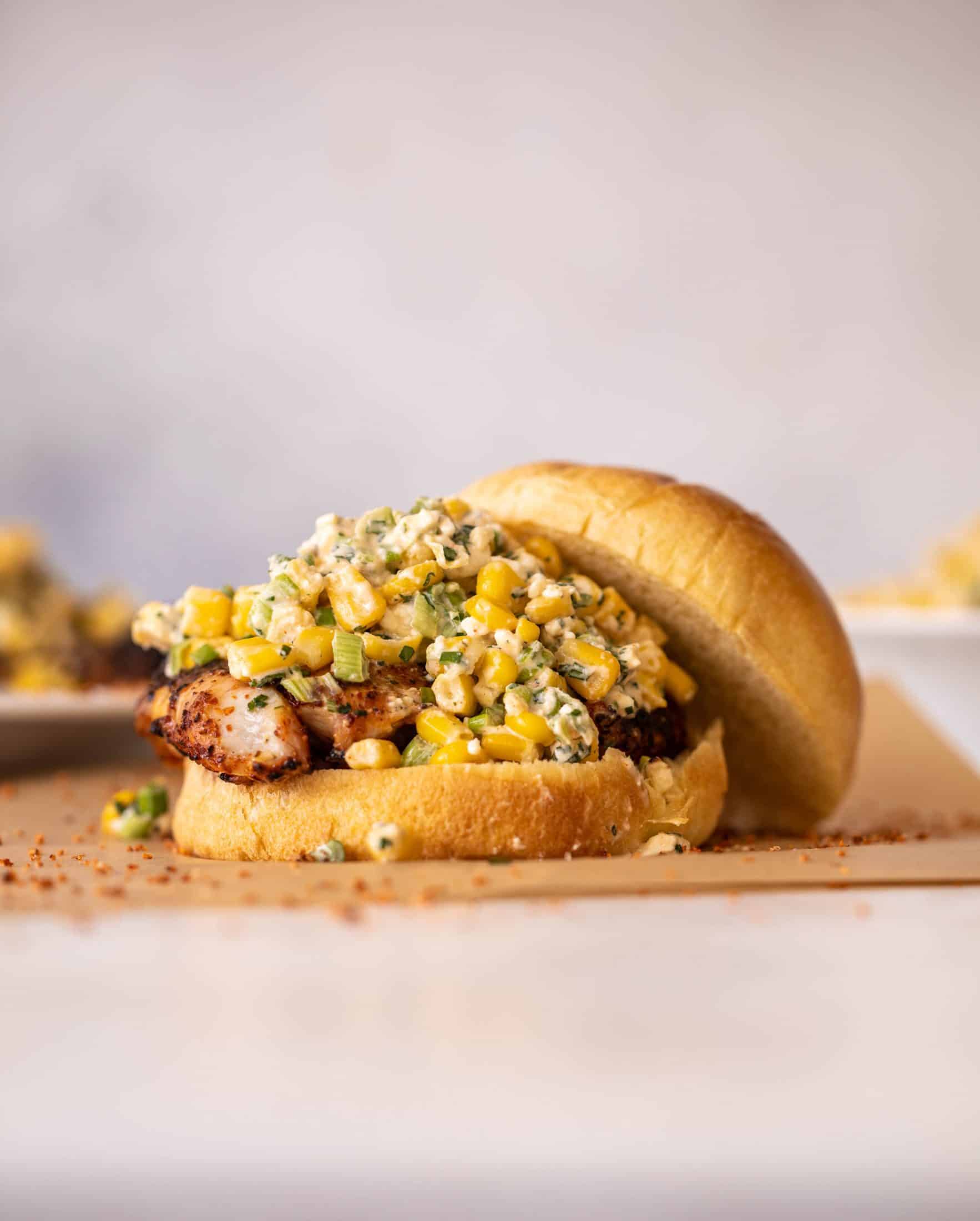 chili lime chicken sandwiches with street corn