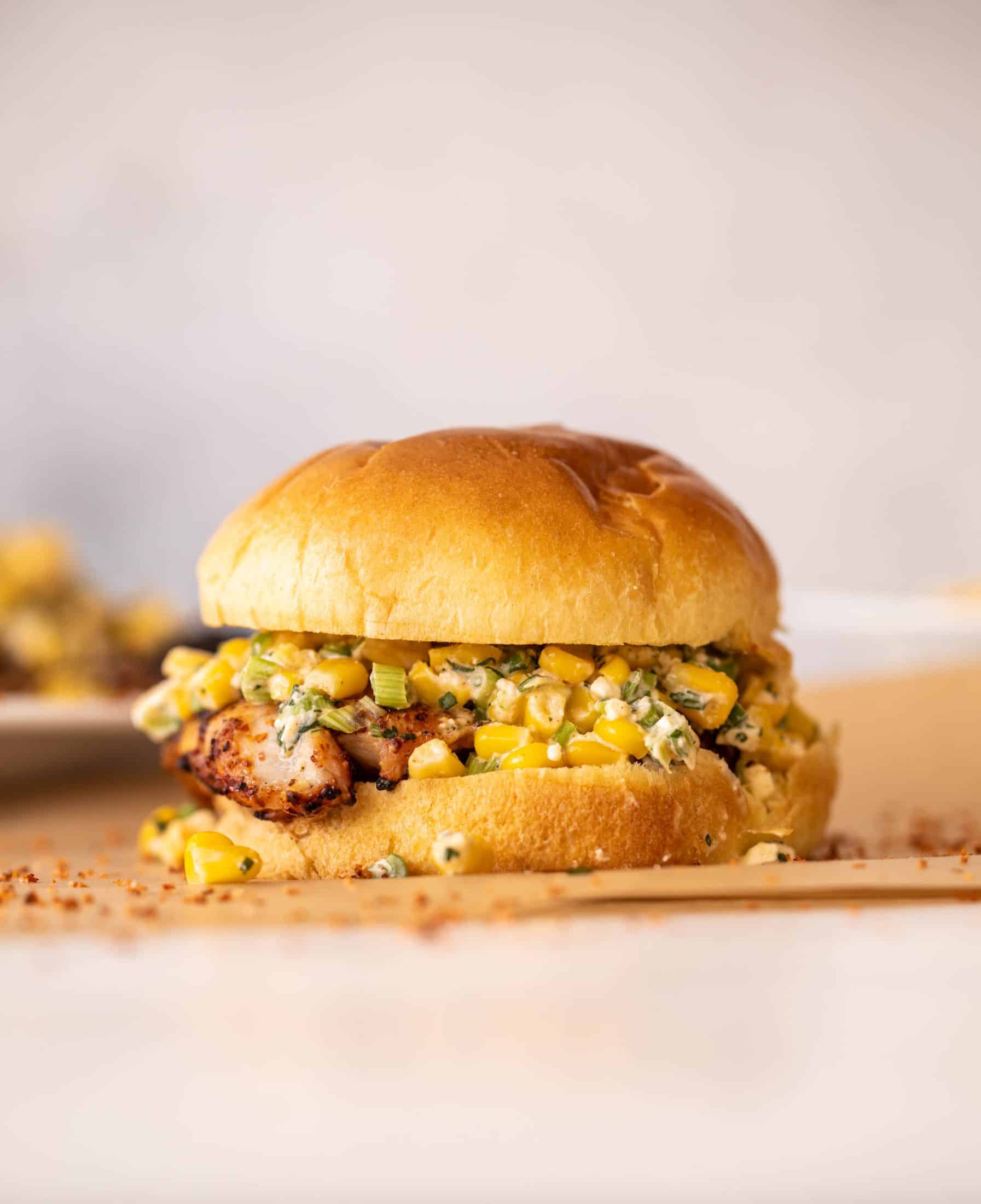 chili lime chicken sandwiches with street corn