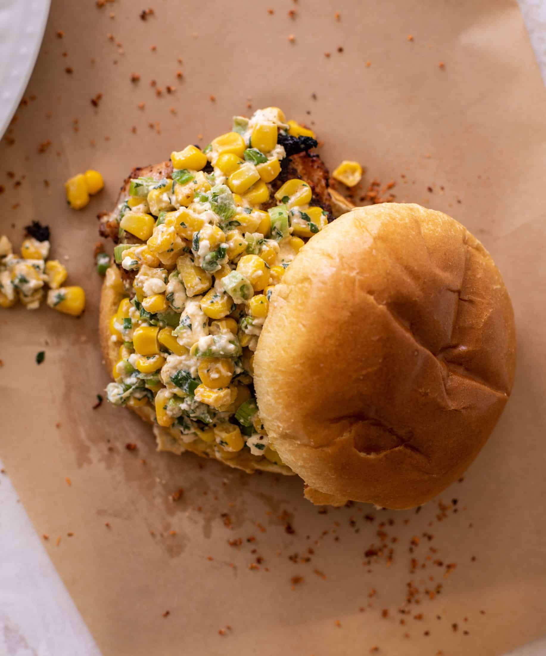 chili lime chicken sandwiches with street corn