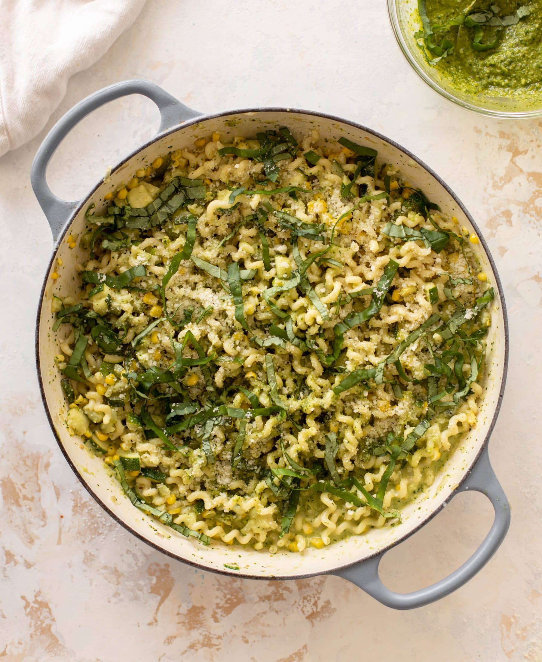creamy corn zucchini pasta