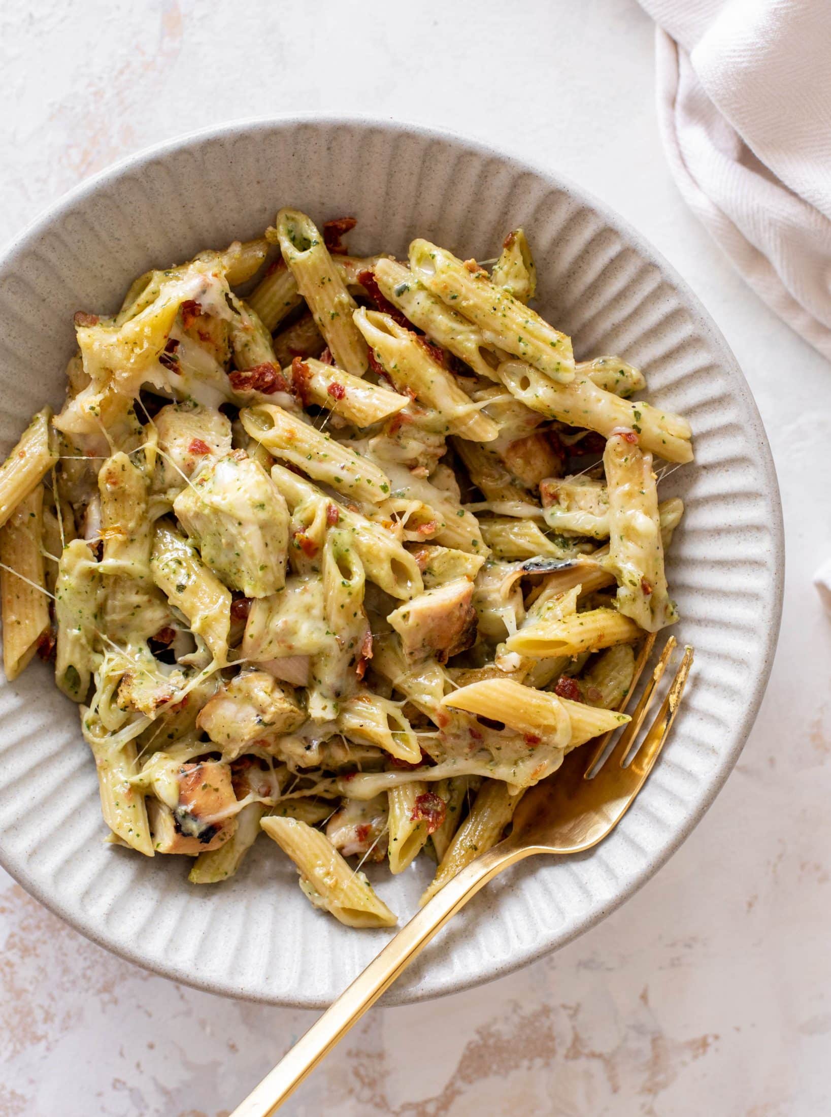 grilled chicken pesto pasta bake