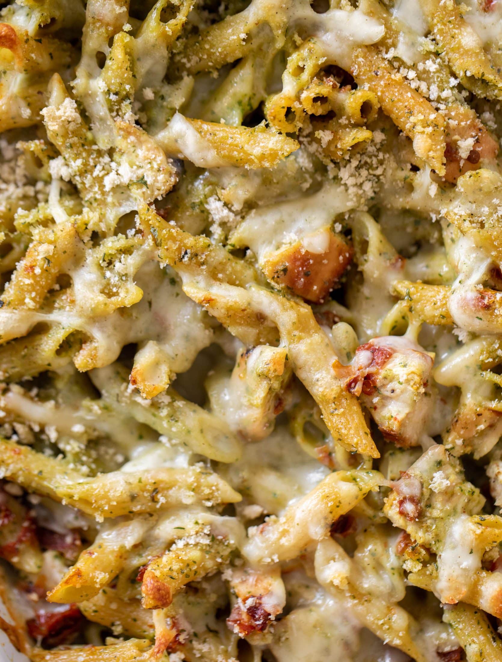 grilled chicken pesto pasta bake