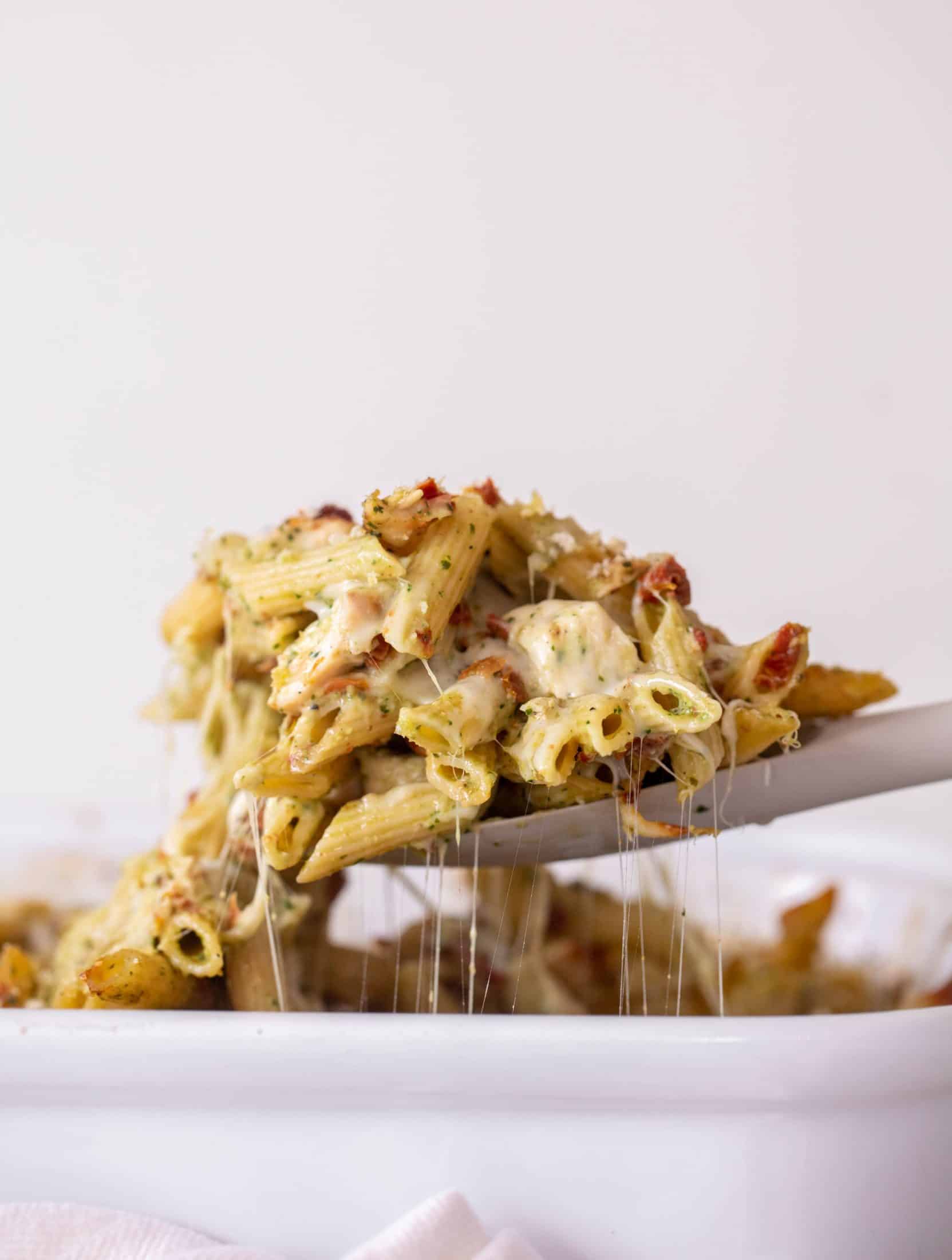 grilled chicken pesto pasta bake