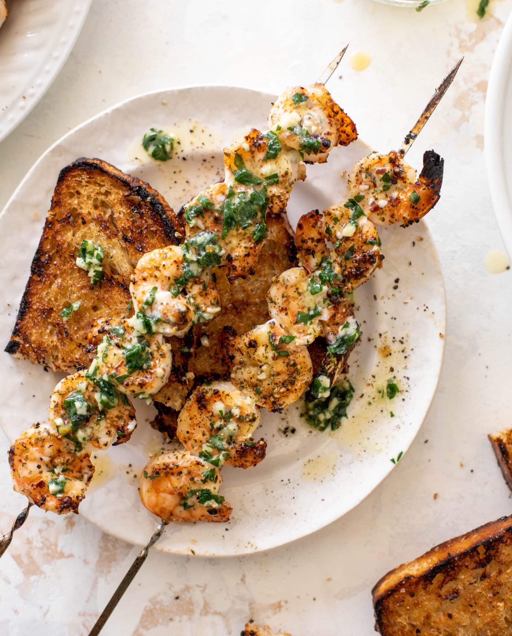 garlic butter grilled shrimp and bread