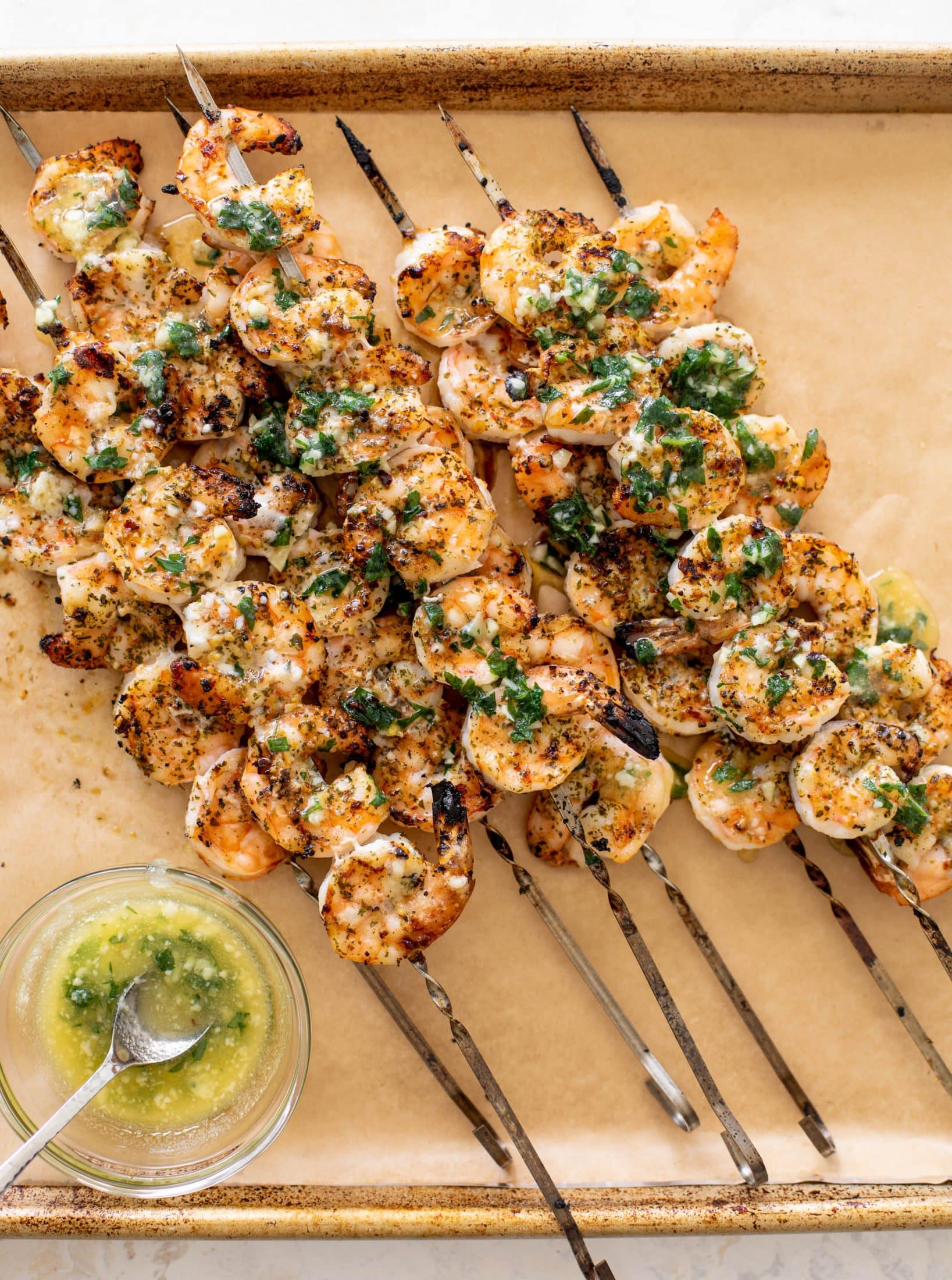 garlic butter grilled shrimp and bread